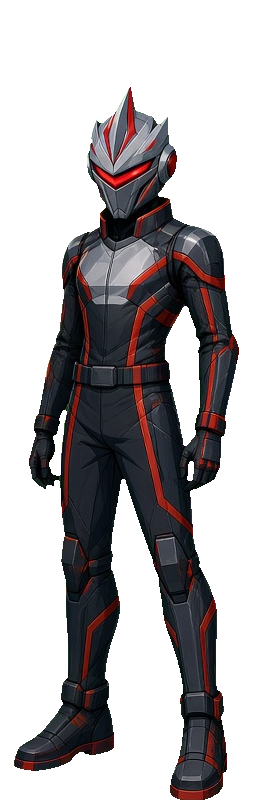Razor, full length in race gear.